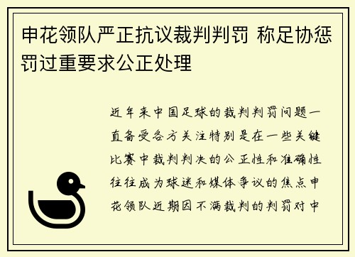 申花领队严正抗议裁判判罚 称足协惩罚过重要求公正处理